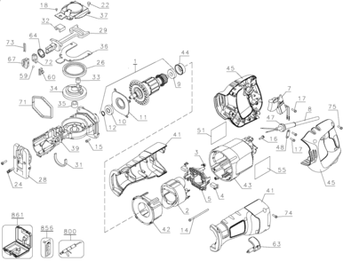 Default Diagram and Parts List for QP500K Type 1 Black and Decker Reciprocating Saw